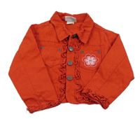 Červená riflová bunda s květinou a volánky Topolino