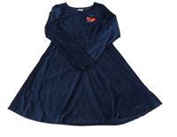 Tmavomodré žebrované sametové šaty s třešněmi s flitry