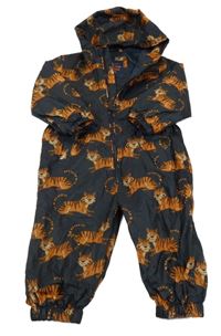 Černá šusťáková jarní kombinéza s tygry a kapucí Tu