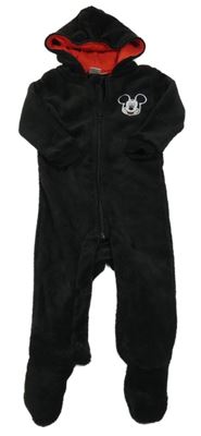 Černá chlupatá kombinéza s Mickeym a kapucí Disney