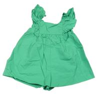 Zelený plátěný kraťasový overal s volánky Zara