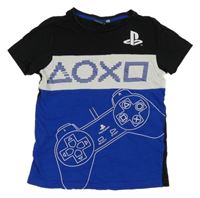 Modro-černo-bílé tričko s ovladačem - PlayStation C&A