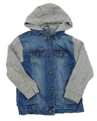 Modro-šedá riflovo/tepláková bunda s kapucí Primark