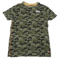 Khaki-černé army tričko s pruhy a nápisem We