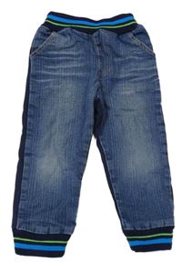 Modré jogger cuff rifle s úpletovým pasem