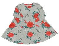 Šedé melírované šaty s červenými růžemi F&F