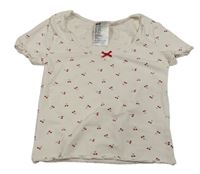 Smetanové vzorované crop pyžamové tričko s třešněmi H&M