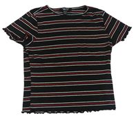 Černo-červené pruhované žebrované crop tričko New Look
