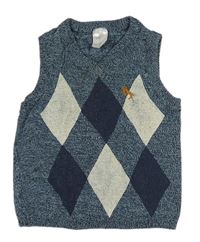 Tmavomodro-bílá károvaná pletená vesta H&M
