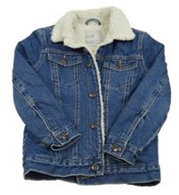 Tmavomodrá zateplená riflová bunda s huňatým límečkem Primark