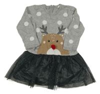 Šedé puntíkaté svetrové šaty s tylovou sukní a sobem zn. H&M