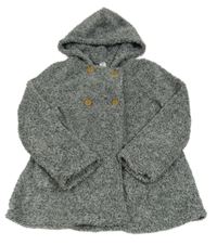 Tmavošedý chlupatý melírovaný kabátek s kapucí shein