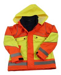 Neonově žluto-oranžová šusťáková zateplená reflexní bunda s kapucí 