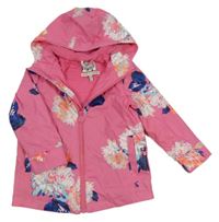 Růžová květovaná nepromokavá jarní bunda s kapucí Joules