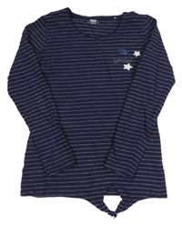 Tmavomodré pruhované triko s hvězdičkami z flitrů Yigga