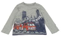 Šedé melírované triko s hasiči S. Oliver