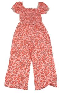 Červeno-bílý květovaný lehký kalhotový overal dunnes