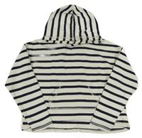 Bílo-tmavomodrá pruhovaná lehká crop mikina s kapucí 