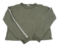 Khaki crop mikina s pruhy na rukávech H&M
