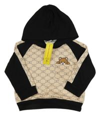 Nové - béžovo-černá vzorovaná mikina s medvídkem a kapucí Shein