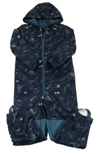 Tmavomodrá softshellová kombinéza a dinosaury a kapucí Lupilu