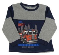 Šedo-tmavomodrá mikina s hasiči Kiki&Koko