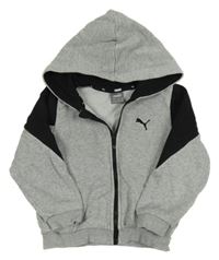 Šedo-černá propínací mikina s logem a kapucí puma