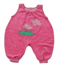 Růžové sametové laclové tepláky s obrázkem 