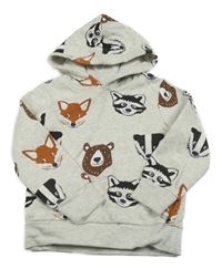 Šedá melírovaná mikina se zvířaty a kapucí C&A