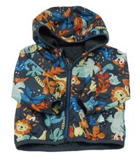 Tmavošedo-barevná šusťáková jarní bunda se zvířaty a kapucí Nutmeg