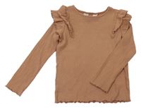 Hnědé žebrované triko s volánky H&M