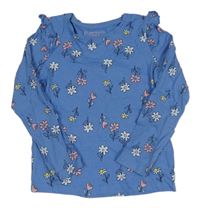 Modré triko s květinami a volánky Primark