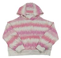 Bílo-růžová pruhovaná crop mikina s kapucí F&F