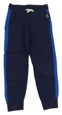 Tmavomodré tepláky s pruhy a nápisy Alive