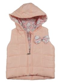 Růžová šusťáková zateplená vesta s mašlí a kapucí 