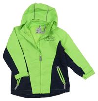 Neonově zeleno-tmavomodrá šusťáková jarní bunda s číslem a kapucí Topolino
