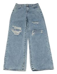 Světlemodré široké rifle s dírami Shein