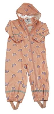 Růžová voděodolná jarní kombinéza s duhami a kapucí Lupilu