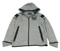 Šedo-černá melírovaná propínací mikina s nápisy a kapucí C&A