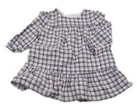 Modro-bílo-růžové kostkované třpytivé šaty 