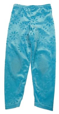 Světlemodré květované sametové crop legíny 