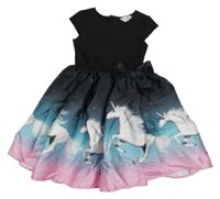 Černo-modro-růžové šaty s jednorožci H&M
