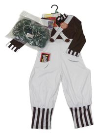 Nové - Kostým - 2set - Hnědo-bílý overal + zelená paruka 