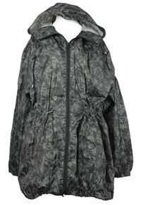 Dámská khaki-černá vzorovaná šusťáková parka s kapucí 