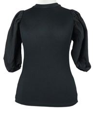 Dámská černá žebrovaná crop halenka s balonovými rukávy New Look 
