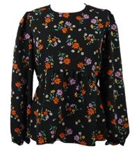 Dámská černá kytičkovaná peplum halenka TU 