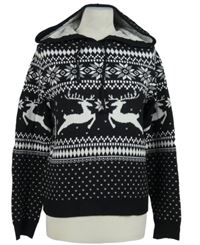 Dámský černo-bílý vzorovaný svetr s jeleny a kapucí Primark 