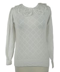 Dámský bílý vzorovaný lehký svetr s límečkem Savida 