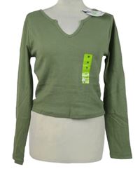 Nové - Dámské khaki žebrované crop triko Primark 