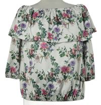 Dámská bílá květovaná halenka s lodičkovým výstřihem Amisu 